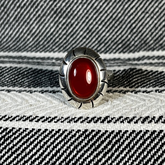 Vintage Sterling Carnelian Amber Stone Ring - Picture 1 of 12
